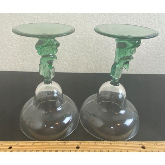 Siesta Cactus Margarita Glasses Green 7" Tall Set of 2 Cocktail Glasses Sombrero - Picture 6 of 8